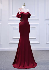 Formal Dresses For 30 Year Olds, Wine Red Mermaid Sweetheart Straps Long Formal Dress, Wine Red Prom Dress