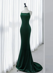 Formal Dress With Sleeves, Green Velvet Mermaid Straps Long Formal Dress, Green Evening Dress Party Dress