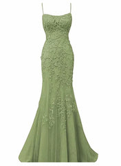 Formal Dresses Long Blue, Lovely Sage Green Straps Mermaid Long Formal Dress, Lace-Up Evening Dress Prom Dress