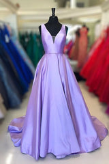 Simple Purple Satin Long Prom Dress Purple Formal Dress, Graduation School Party Gown