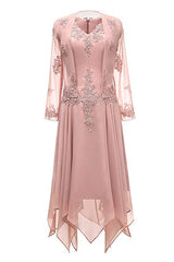 Evening Dresses Black, Dusty Pink Two-Piece V-Neck Appliques Mother of the Bride Dress