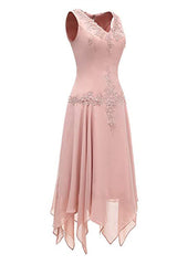 Evening Dress Gowns, Dusty Pink Two-Piece V-Neck Appliques Mother of the Bride Dress