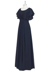 Prom Dress Chiffon, Black Chiffon Twist-Front Ruffled Long Bridesmaid Dress