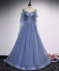 Bridesmaid Dress Website, Blue Tulle Sweetheart Long Prom Dress, Blue Tulle Formal Dress