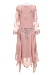 Evening Dresses Gown, Dusty Pink Two-Piece V-Neck Appliques Mother of the Bride Dress