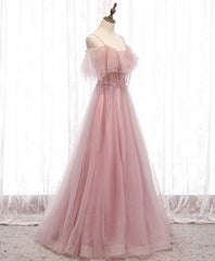 Party Dress Style, Pink Sweetheart Tulle Long Prom Dress, Pink Tulle Formal Dress, 1