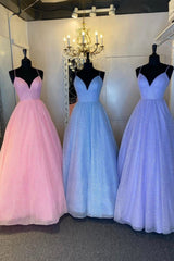 Bridesmaid Dress Beach, Cute V-Neck Tulle Long Prom Dresses, A-Line Evening Dresses