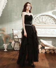 Bridesmaid Dresses Floral, Black Tulle Long Prom Dress, Black Tulle Formal Dress, 1