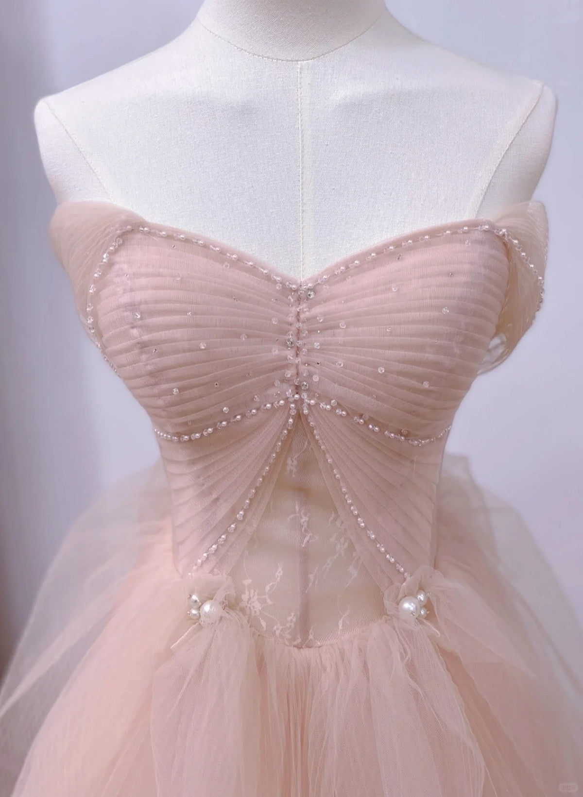 Formal Dress Shops, Pink Sweetheart Tulle Beaded Long Party Dress, Pink Tulle Prom Dress Evening Dress