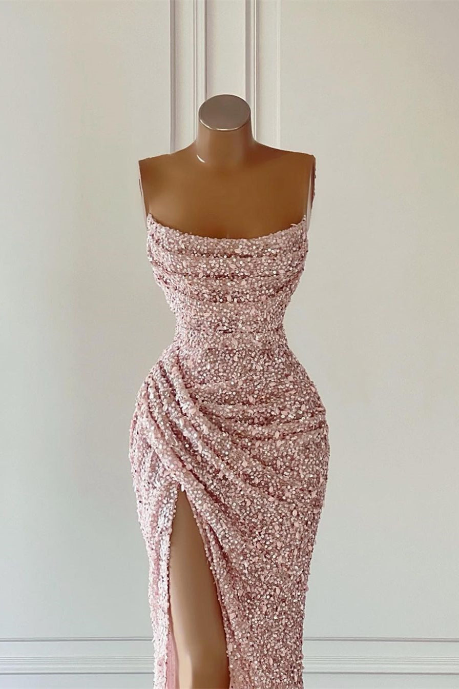 Prom Dresses Colors, New Arrival Pink Sequins Sleeveless Evening Dresses With Split