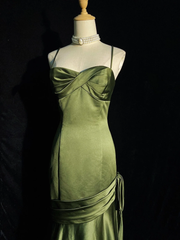Зелений шикарний стиль Довга атласна сукня кохана, зелена формальна сукня