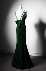 Formal Dresses With Sleeve, Green Mermaid Long Velvet Party Dress, Green Straps Long Formal Dress Prom Dress