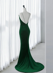 Formal Dress Wear For Ladies, Green Velvet Mermaid Straps Long Formal Dress, Green Evening Dress Party Dress