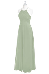 Formal Dresses Elegant Classy, Sage Green Chiffon Halter Backless Long Bridesmaid Dress