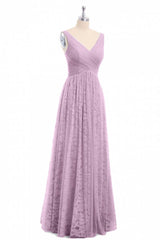 Evening Dresses 90031, Dusty Purple Chiffon Jacquard V-Neck A-Line Long Bridesmaid Dress