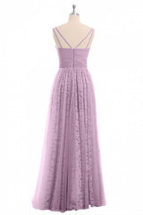 Evening Dress Wholesale, Dusty Purple Chiffon Jacquard V-Neck A-Line Long Bridesmaid Dress