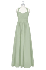 Formal Dress Boutiques Near Me, Sage Green Halter Backless A-Line Bridesmaid Dress