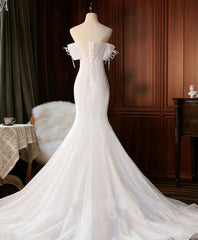 Wedding Dresses Fall, White Sequin Mermaid Long Prom Dress, White Wedding Dress