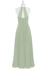 Formal Dress Elegant Classy, Sage Green Chiffon Halter Backless Long Bridesmaid Dress