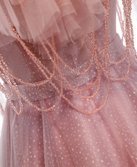 Party Dresses Style, Pink Sweetheart Tulle Long Prom Dress, Pink Tulle Formal Dress, 1