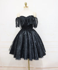 Bridesmaid Dress Peach, Black Sweetheart Tulle Short Lace Prom Dress, Lace Homecoming Dress