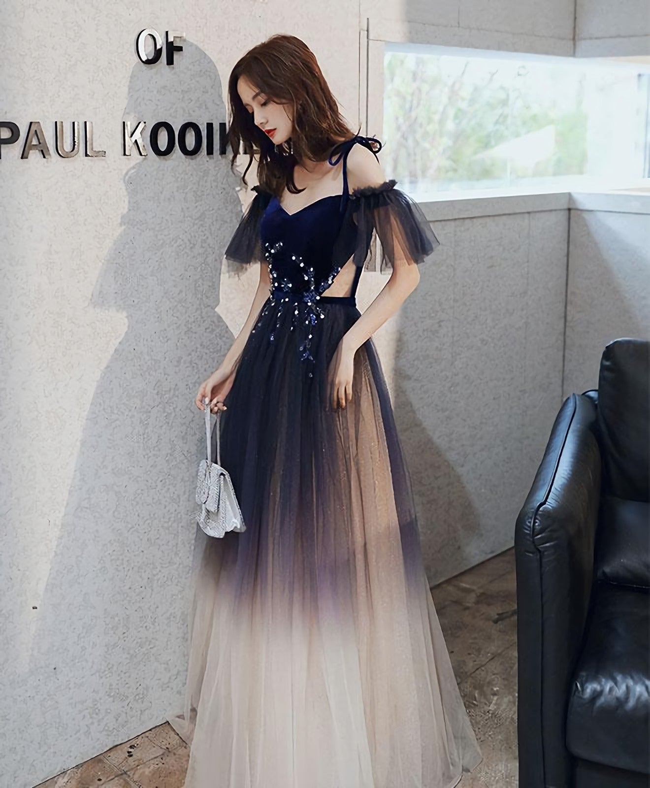 Bridesmaid Dress Styles Long, Blue Sweetheart Tulle Off Shoulder Long Prom Dress, Blue Evening Dress