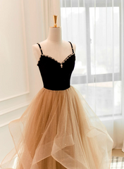 Formal Dresses Over 57, A-Line Champagne Tulle Sweetheart Beaded Long Prom Dress, Tulle Layers Party Dress
