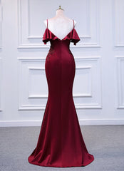 Formal Dresses For Wedding Guests, Wine Red Mermaid Sweetheart Straps Long Formal Dress, Wine Red Prom Dress