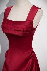Formal Dress For Wedding Reception, A-Line Sleeveless Wine Red Satin Evening Dress, Wine Red Long Prom Dress