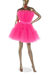 Party Dress Pattern Free, Hot Pink A-line Short Tulle Party Dress