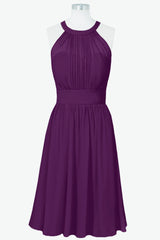 Formal Dress Stores Near Me, Scoop Purple Chiffon A-line Short Bridesmaid Dress