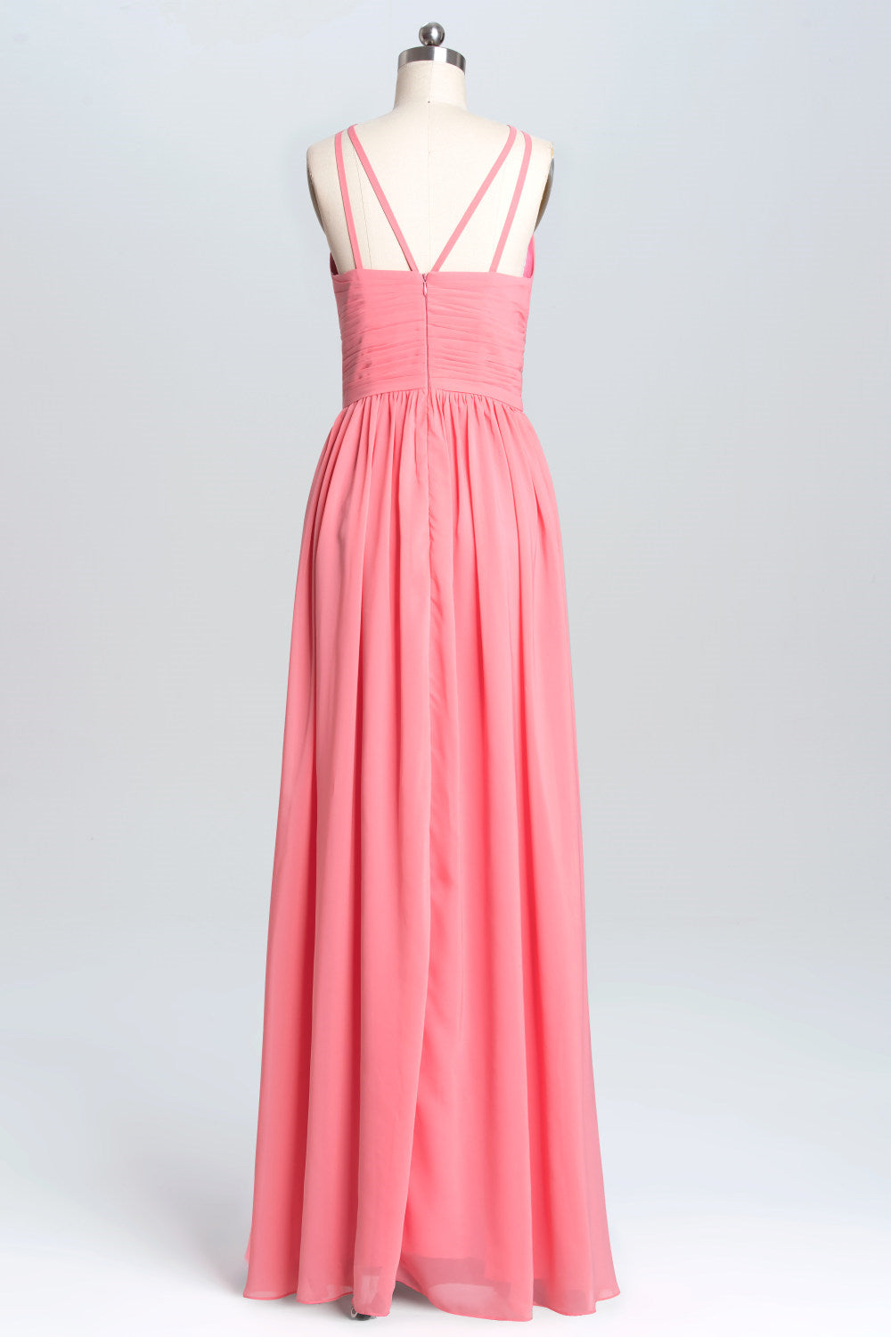 Homecoming Dressed Short, Coral Double Straps Pleated A-line Bridesmaid Dress