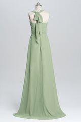 Classy Gown, Halter Sage Pleated Ruffles Long Bridesmaid Dress
