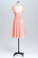 Formal Dress Shopping, Flutter Sleeves Coral Pleated A-line Short Party Dress