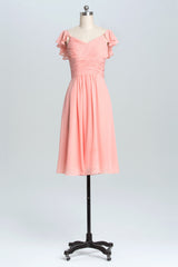 Formal Dresses Shop, Flutter Sleeves Coral Pleated A-line Short Party Dress