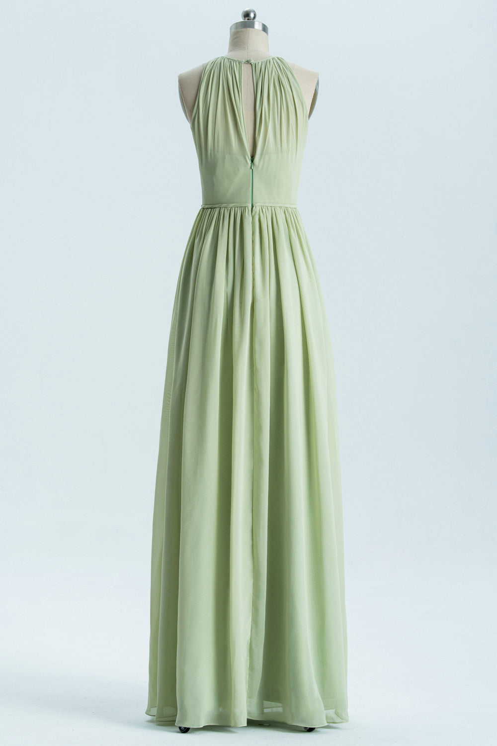 Formal Dress Inspo, Sage Green Chiffon High Neck Long Bridesmaid Dress