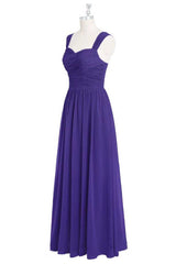 Homecoming Dress Blue, Purple Sweetheart Banded Waist Long Bridesmaid Dress