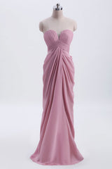 Party Dress Sparkle, Strapless Blush Pink Draped High Waist Long Bridesmaid Dress