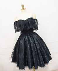 Bridesmaid Dress Strapless, Black Sweetheart Tulle Short Lace Prom Dress, Lace Homecoming Dress