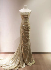 Formal Dresses, Gold Sequins Mermaid Scoop Long Evening Dress, Gold Long Prom Dress Party Dress