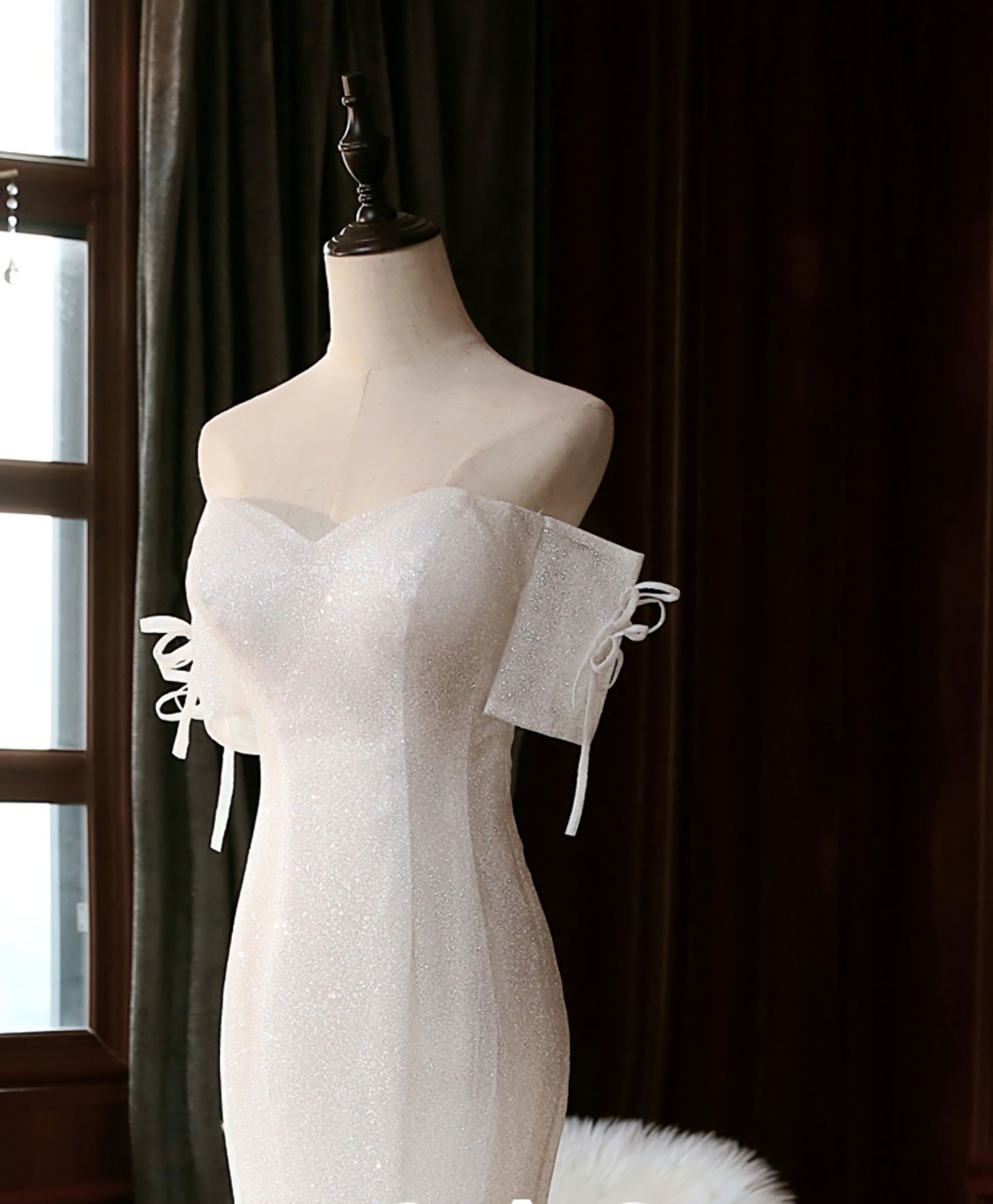 Wedding Dresses White, White Sequin Mermaid Long Prom Dress, White Wedding Dress