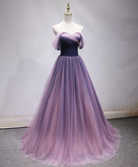 Boho Wedding, Simple Sweetheart Tulle Purple Long Prom Dress, Bridesmaid Dress