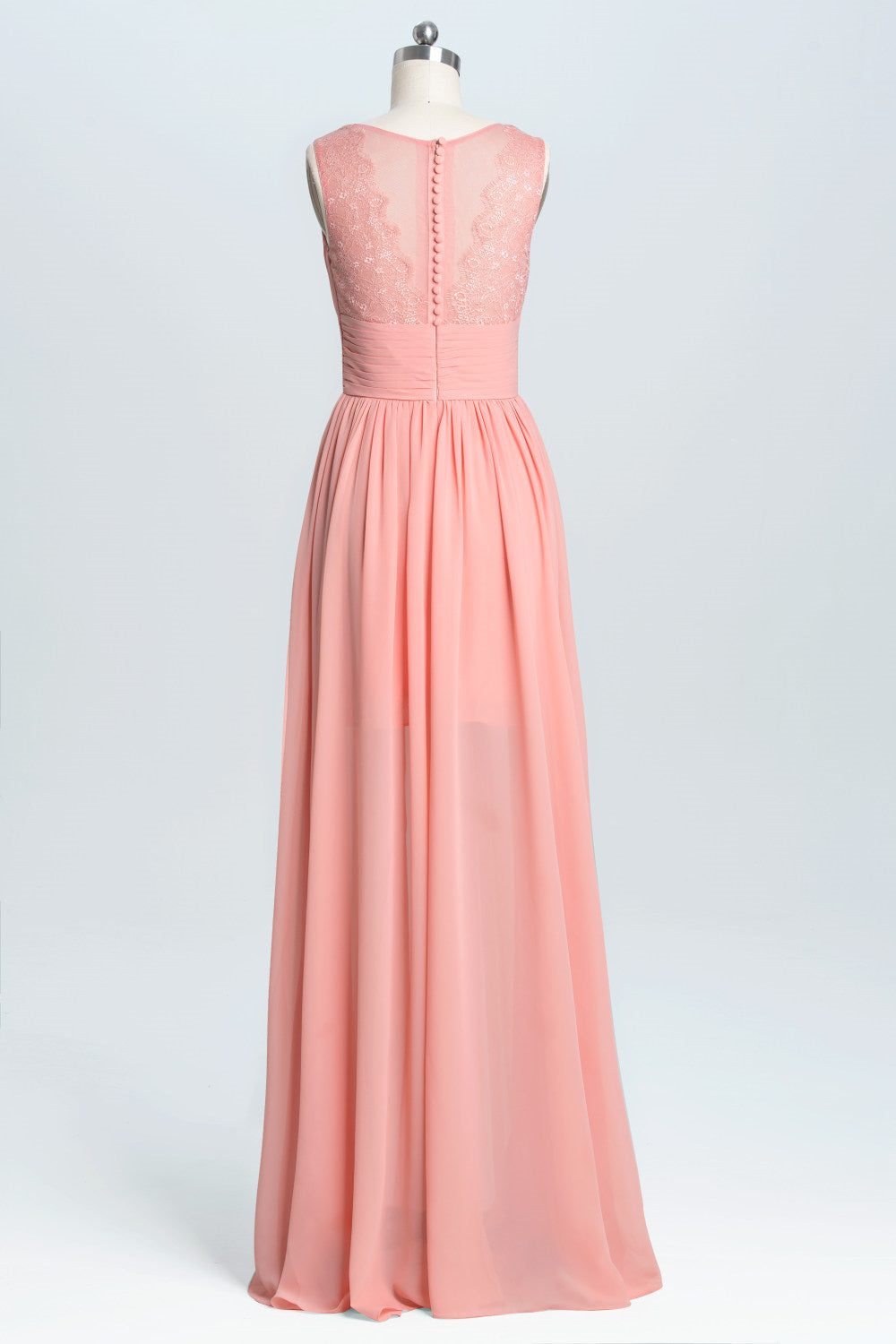 Homecoming Dress 2039, Coral A-line Chiffon Empire Long Bridesmaid Dress