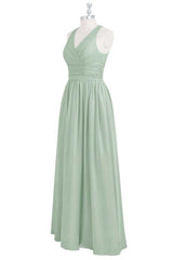 Formal Dress Black Dress, Sage Green V-Neck Backless A-Line Bridesmaid Dress
