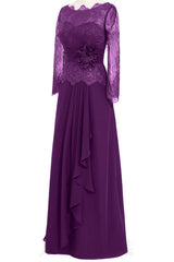 Yellow Dress, Ruffles Purple Lace Long Mother of the Bride Dress