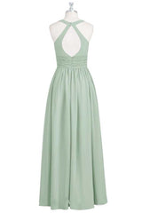 Formal Dress Classy, Sage Green V-Neck Backless A-Line Bridesmaid Dress