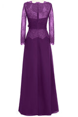 Floral Prom Dress, Ruffles Purple Lace Long Mother of the Bride Dress