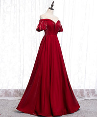 Champagne Bridesmaid Dress, Simple Sweetheart Burgundy Satin Long Prom Dress, Burgundy Evening Dress