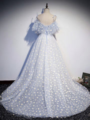 Bridesmaids Dresses Blue, Blue Sweetheart Tulle Long Prom Dress, Blue Tulle Formal Dress, 1