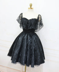 Bridesmaids Dresses Strapless, Black Sweetheart Tulle Short Lace Prom Dress, Lace Homecoming Dress